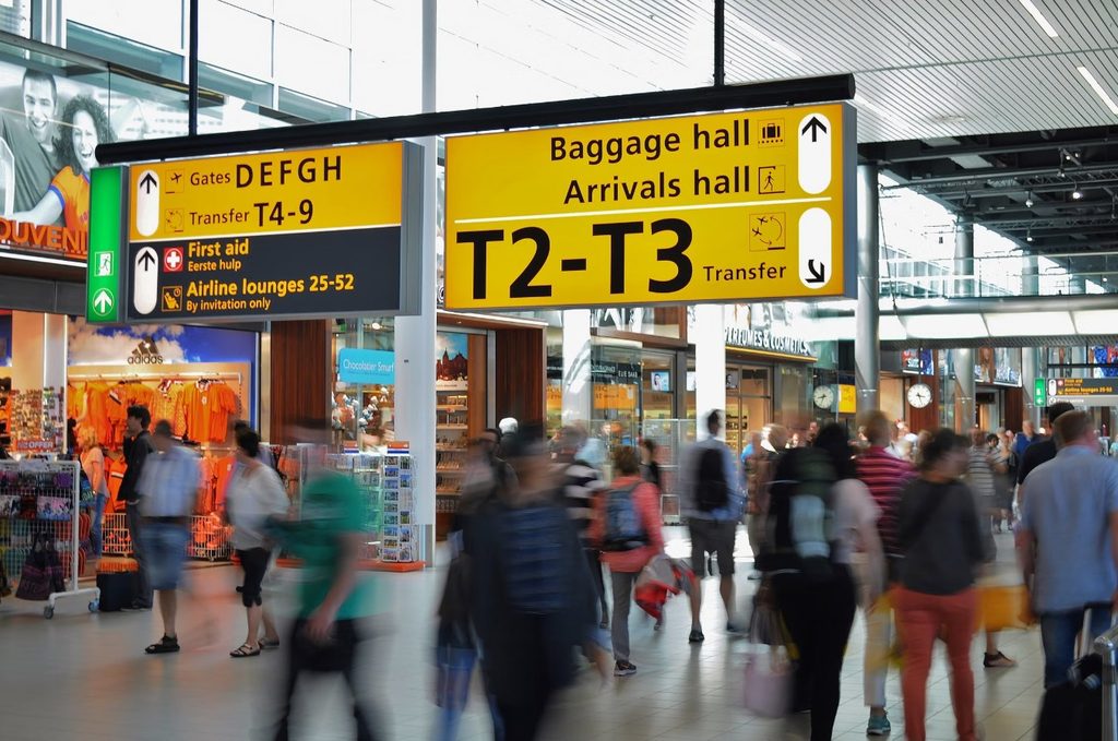 Suvarnabhumi Airport arrivals hall with international travelers